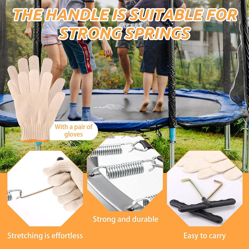 Laden Sie das Bild in Galerie -Viewer, Trampoline veertrekkers 2 stuks met antislip handschoenen – T-haak veerspanner – trampoline gereedschap
