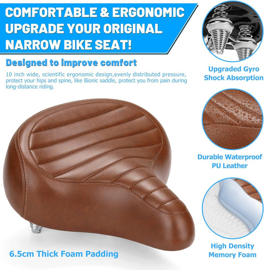 Breed comfortabel fietszadel bruin met dubbele vering