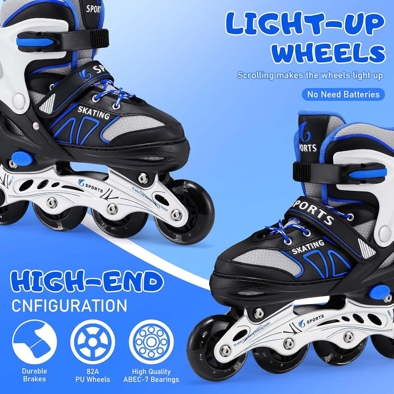 Carica immagine in Galleria Viewer, Verstelbare inline skates voor kinderen maat 32-36 met lichtgevende wielen – beginners rolschaatsen blauw
