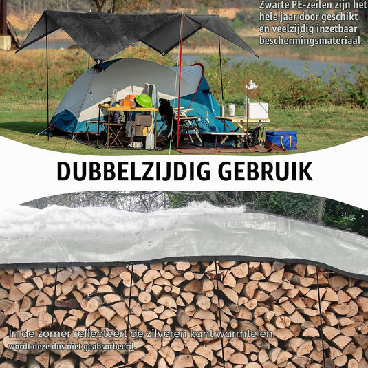 Waterdicht afdekzeil 2 x 4 meter 260 g/m² met ogen zwart – PE dekzeil – beschermzeil