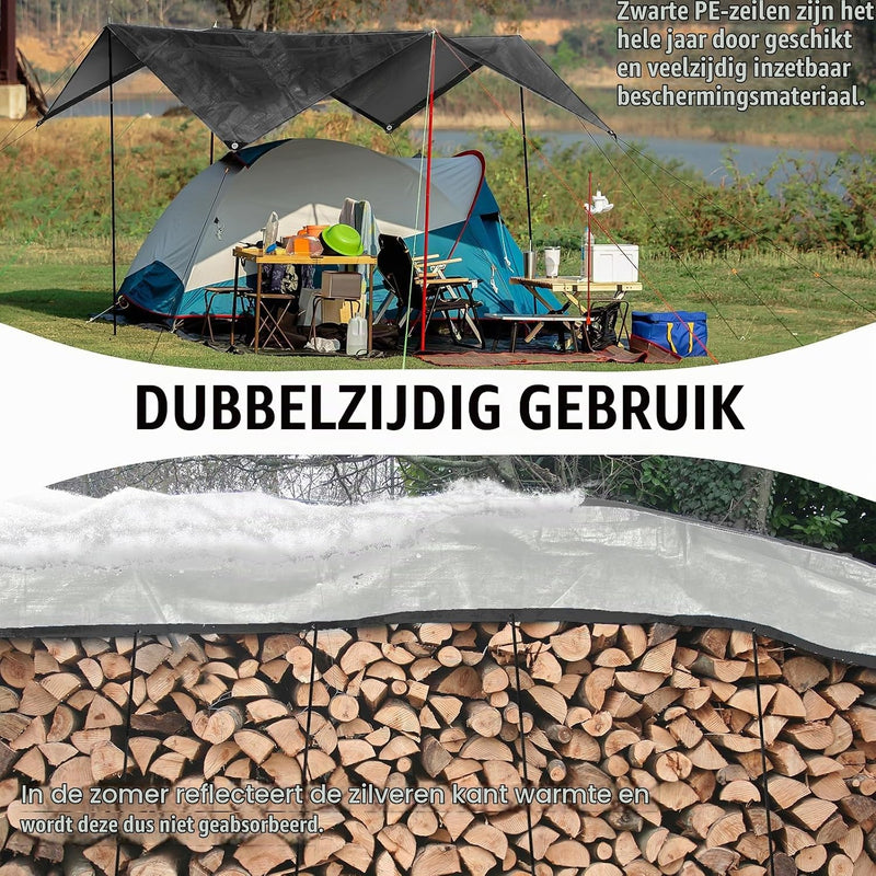 Laden Sie das Bild in Galerie -Viewer, Waterdicht afdekzeil 2 x 4 meter 260 g/m² met ogen zwart – PE dekzeil – beschermzeil
