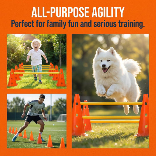 Agility hindernisset met 10 kegels en 5 verstelbare stangen oranje – hondentraining – sporthorden