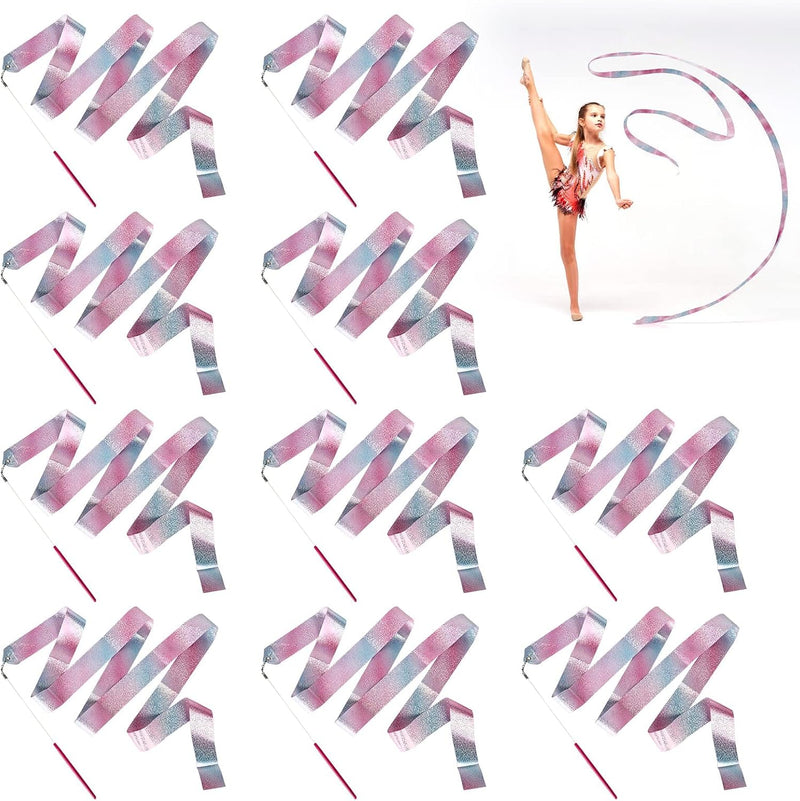 Load image into Gallery viewer, 10 stuks dansbanden voor kinderen, gymnastiekband met stang van 2 m, ritmische sportgymnastiekband, lange dansen, swingband, wervelband, dansen, streamer, dansband, luchtslangen voor gym, circus,
