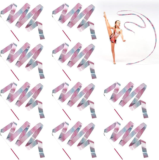 10 stuks dansbanden voor kinderen, gymnastiekband met stang van 2 m, ritmische sportgymnastiekband, lange dansen, swingband, wervelband, dansen, streamer, dansband, luchtslangen voor gym, circus,