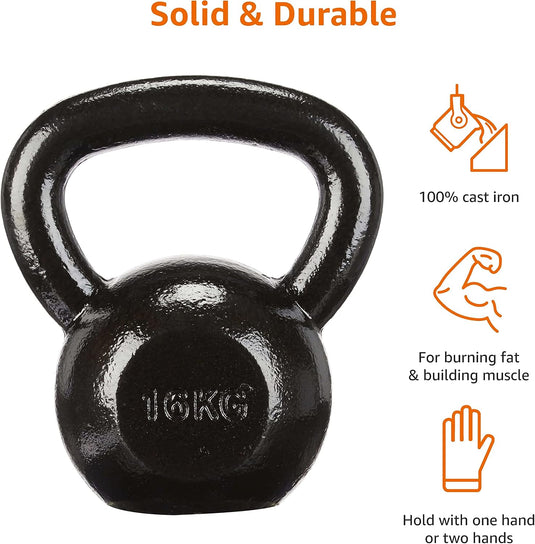 Amazon Basics Cast-Iron Kettlebell, 35.3 pound (16 kg), Black