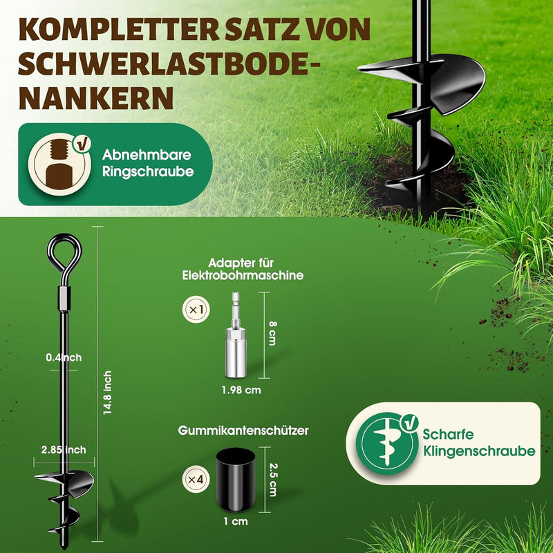 Laad afbeelding in Galerijviewer, 24 inch Trampoline Grondanker Set Van 4, Heavy Duty Ankerkit Voor Tent, Paviljoen, Schuur, Carport Enz., Sterke Wind Tot 145 km/u, Zwart
