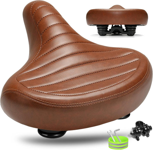 Breed comfortabel fietszadel bruin met dubbele vering