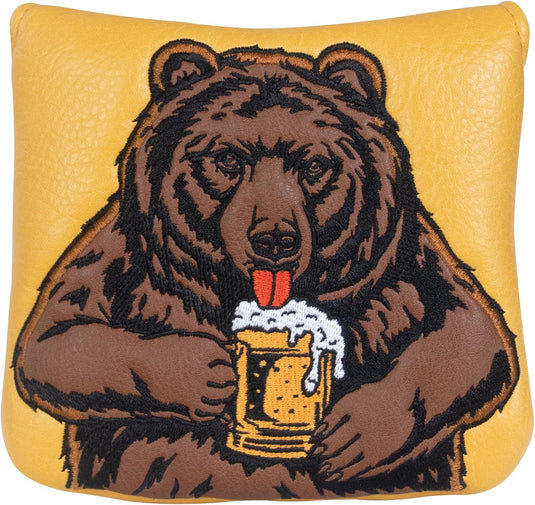 Golf putter beschermhoes met bierdrinkende beer borduurwerk voor DF3 hamerputters – mallet headcover – putterbescherming