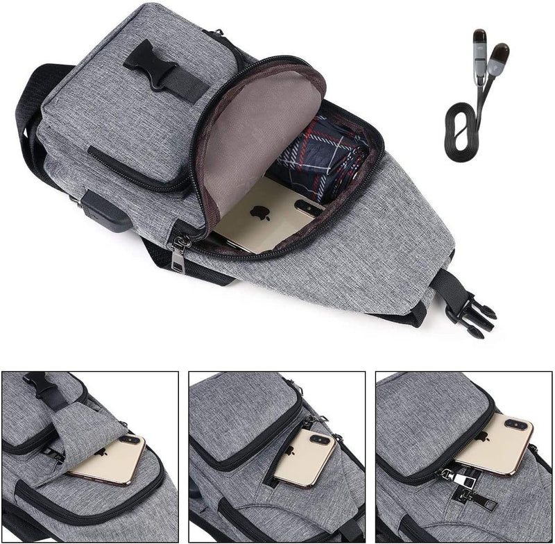 Laad afbeelding in Galerijviewer, flintronic Sling Bag met USB-Oplading, Borsttas met Verstelbare Riem, Multi-Pocket Crossbody Borst Tas, Wandelen Casual Outdoor Borstzak voor Heren
