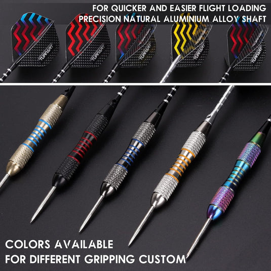 Turnart Darts Metal Tip Set Steel Tip Darts Darts Set Metal Tip Darts Set Professional Metal Darts 9 Pcs 24 Gram 20 O-Rings Aluminum Shafts 27 Extra Flights Darts Tool Exquisite Packaging (Gold)