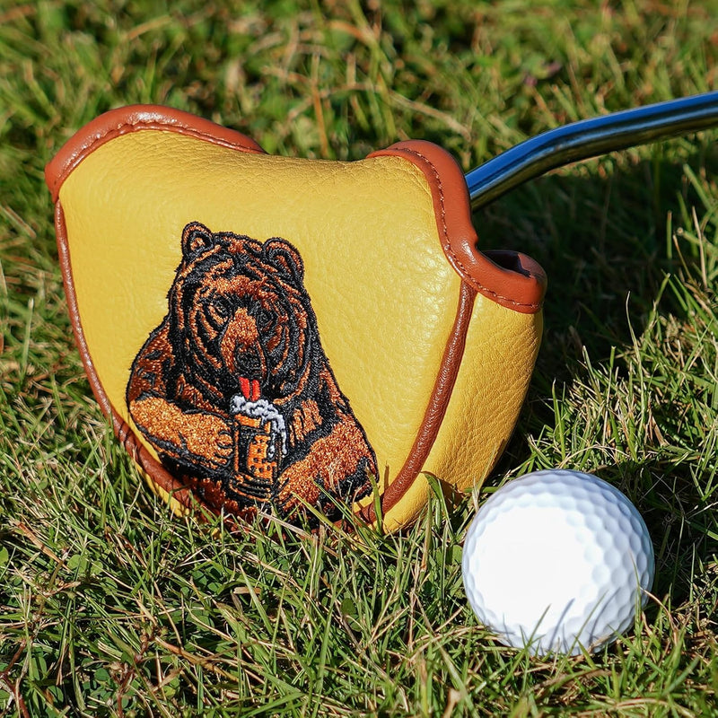 Load image into Gallery viewer, Golf putter beschermhoes met bierdrinkende beer borduurwerk voor DF3 hamerputters – mallet headcover – putterbescherming
