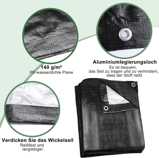 Waterdicht afdekzeil 2 x 6 meter 120 g/m² met ogen – PE dekzeil – beschermzeil
