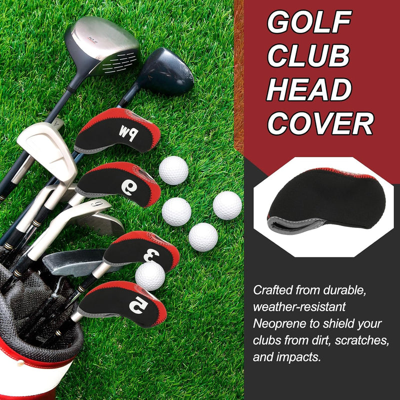 Laad afbeelding in Galerijviewer, Golfclub beschermhoezen 10 stuks zwart neopreen – genummerde ijzerhoezen – golf headcovers voor golfset en golftas
