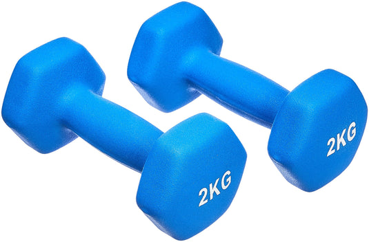 Amazon Basics Neopren Hanteln Gewichte, Hantelset, 2er-Set, 1–5kg, Sechseckig, für Krafttraining und Fitnesskurse