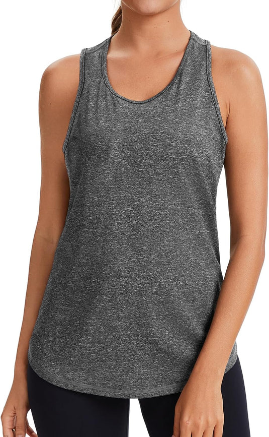Dames sporttop mouwloos sneldrogend met open rug – fitness top – yoga shirt