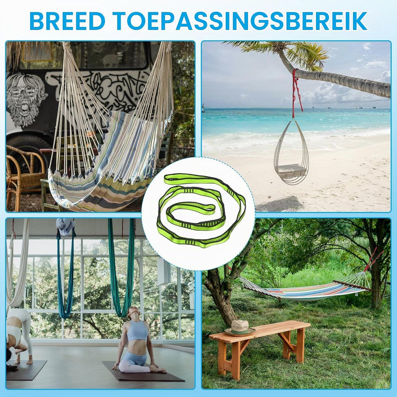 Laad afbeelding in Galerijviewer, Daisy chain ophangbanden 2 stuks 110 x 1,6 cm zwart met 8 lussen – verstelbare ophangriemen – aerial yoga accessoires
