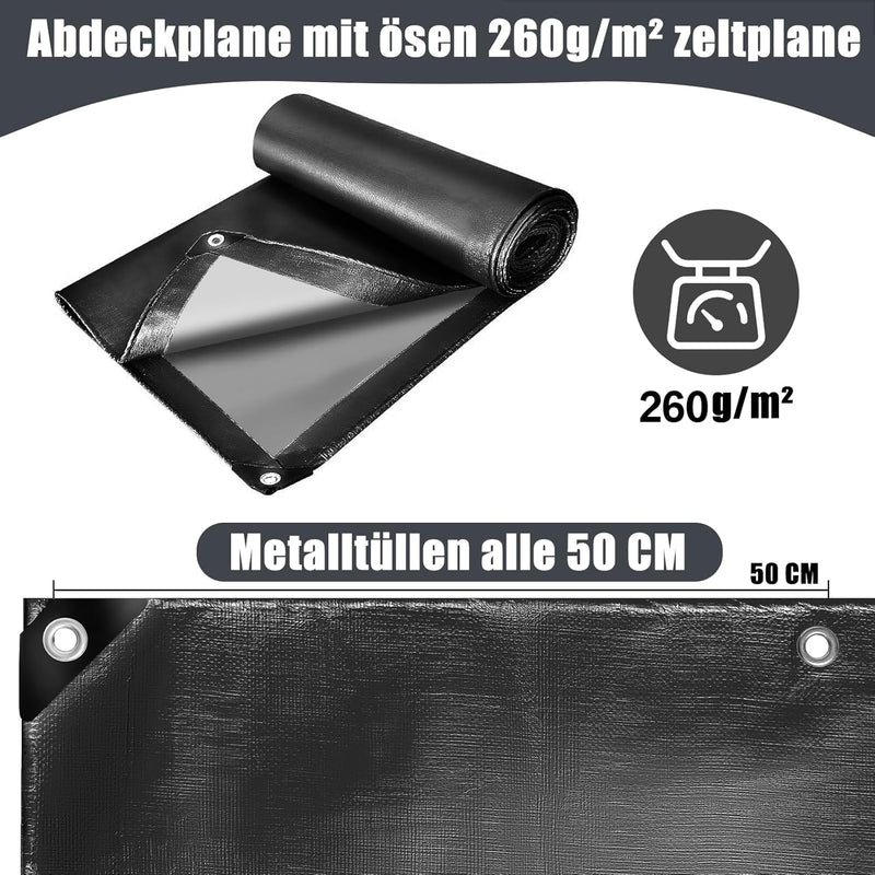Laden Sie das Bild in Galerie -Viewer, Waterdicht afdekzeil 2 x 4 meter 260 g/m² met ogen zwart – PE dekzeil – beschermzeil
