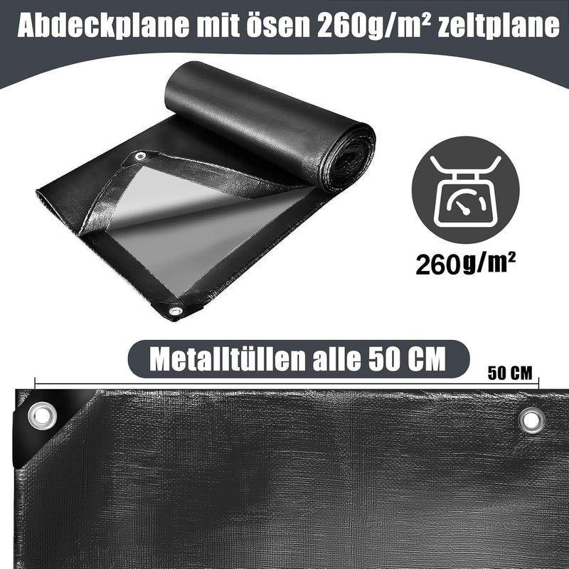 Laden Sie das Bild in Galerie -Viewer, Waterdicht afdekzeil 2 x 4 meter 260 g/m² met ogen zwart – PE dekzeil – beschermzeil
