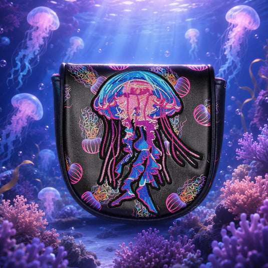 Golf club headcover with colorful jellyfish embroidery for driver, fairway wood, and hybrid – golf headcover – club protector