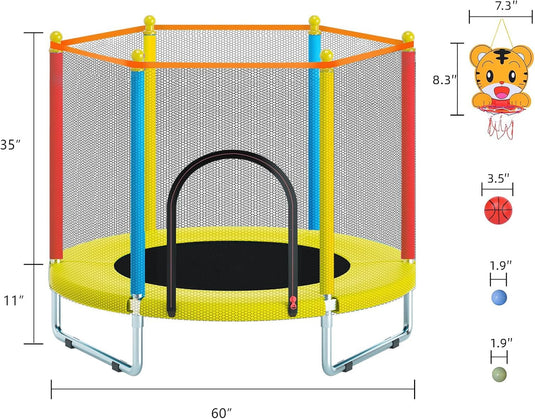 Kindertrampoline 150 cm met veiligheidsnet en basketbalring tot 204 kg – trampoline – indoor outdoor