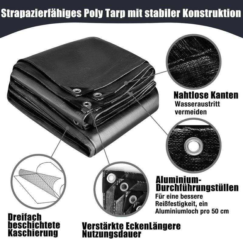 Laden Sie das Bild in Galerie -Viewer, Waterdicht afdekzeil 2 x 4 meter 260 g/m² met ogen zwart – PE dekzeil – beschermzeil
