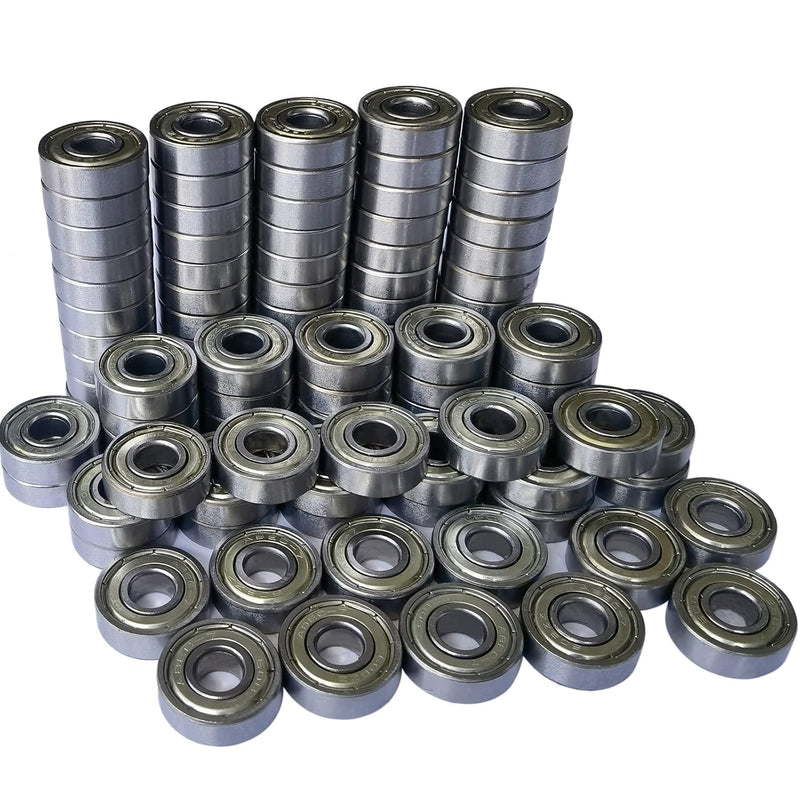 Load image into Gallery viewer, Tonmp 100 PCS 608-ZZ Ball Bearing - Double Metal Sealed Shielded Miniature Deep Groove Bearings for Furniture Wheel,Skateboards, Inline Skates, Scooters, Roller Blade Skates (8mm x 22mm x 7mm)
