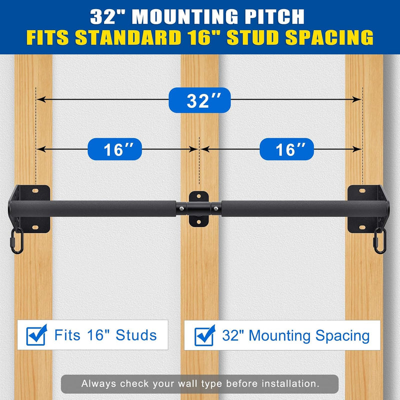 Laad afbeelding in Galerijviewer, Optrekstang wandmontage 81 cm met gevoerde handgrepen tot 200 kg – pull-up bar – fitness stang
