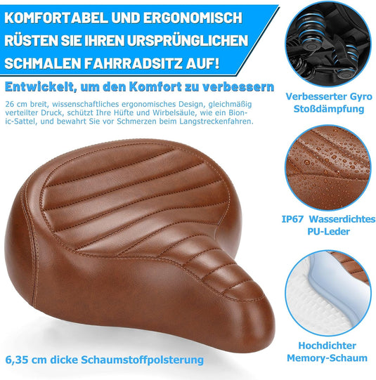 Breed comfortabel fietszadel bruin met dubbele vering