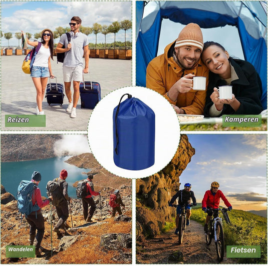 Waterdichte opbergzakken 2 stuks 13 x 25 cm met trekkoord donkergrijs – stuff sacks – camping accessoires