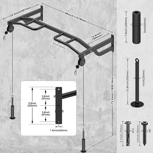Ceiling-mounted pull-up bar with pulley system and multiple grip positions – pull-up bar – cable trainer