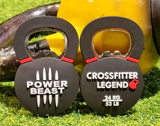 Bieropener Kettlebell, Flesopener Crossfit, flessenopener Kettlebell. Handschoenen voor Crossfit, Polsverbanden, Tape Crossfit.