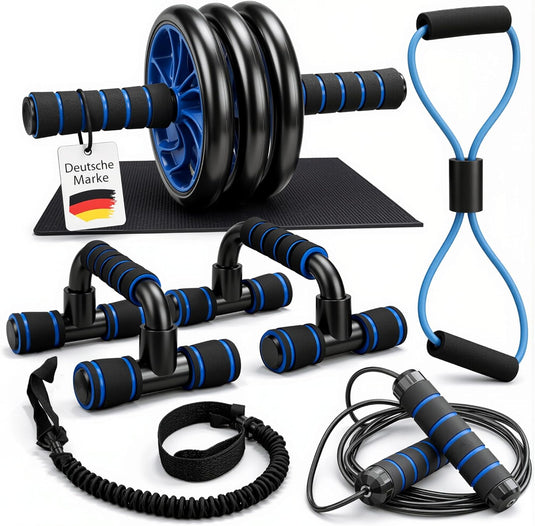 Fitness trainingsset 7-in-1 met ab roller push-up bars en springtouw – fitness set – thuis trainen