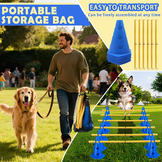 Agility hindernisset met 10 kegels en 5 verstelbare stangen oranje – hondentraining – sporthorden