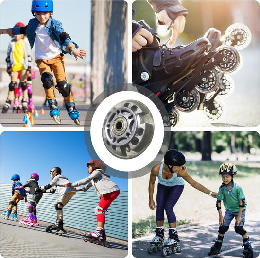 Inlineskate-wielen, 8 stuks, 72 mm, zilvertransparant, inline skate onderdelen, wielen met 16 kogellagers, universeel voor alle soorten rolschaatsen
