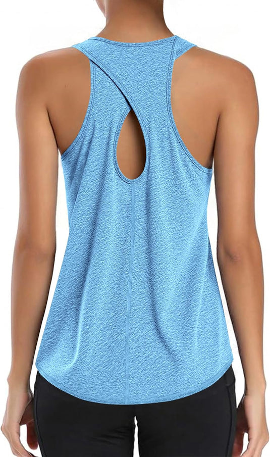 Dames sporttop mouwloos sneldrogend met open rug – fitness top – yoga shirt