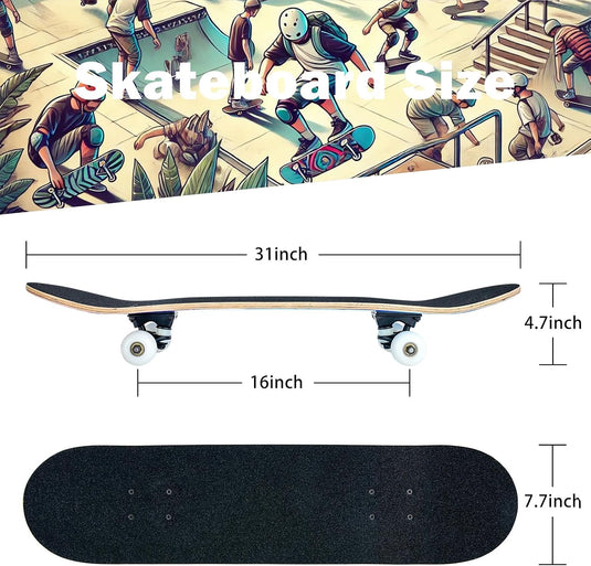 Compleet skateboard 70 x 20 cm met 8-laags esdoorn deck en ABEC-11 lagers – double kick skateboard