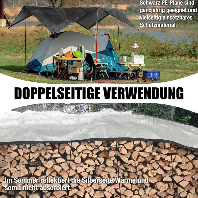 Laden Sie das Bild in Galerie -Viewer, Waterdicht afdekzeil 2 x 4 meter 260 g/m² met ogen zwart – PE dekzeil – beschermzeil
