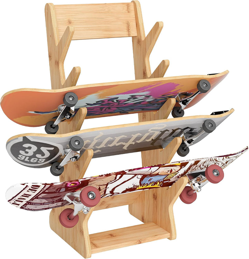 Carica immagine in Galleria Viewer, Skateboard vloerrek van hout met 5 vakken – vrijstaande boardhouder – skateboard opbergrek
