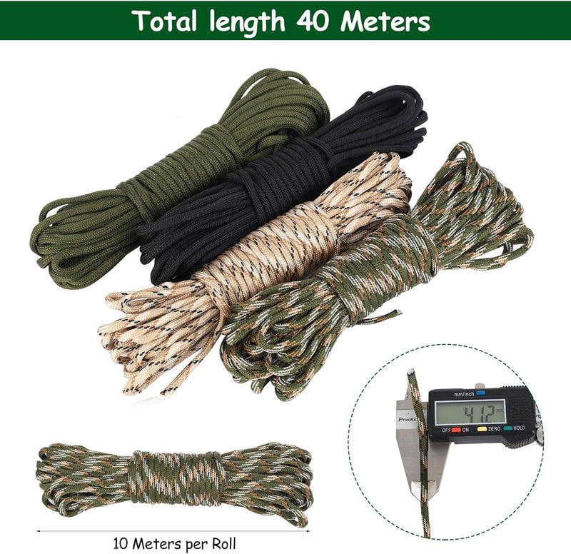 Laden Sie das Bild in Galerie -Viewer, Paracord touw 4 stuks – 4 mm x 10 m – 9-kern nylon koord voor camping, wandelen, handwerken en outdoor – 4 kleuren
