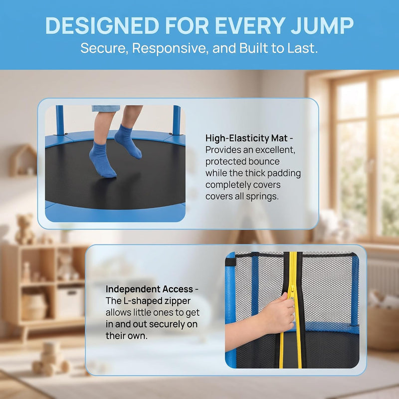 Laad afbeelding in Galerijviewer, Kindertrampoline 145 cm met veiligheidsnet en verstelbare basketbalmand – trampoline – indoor outdoor
