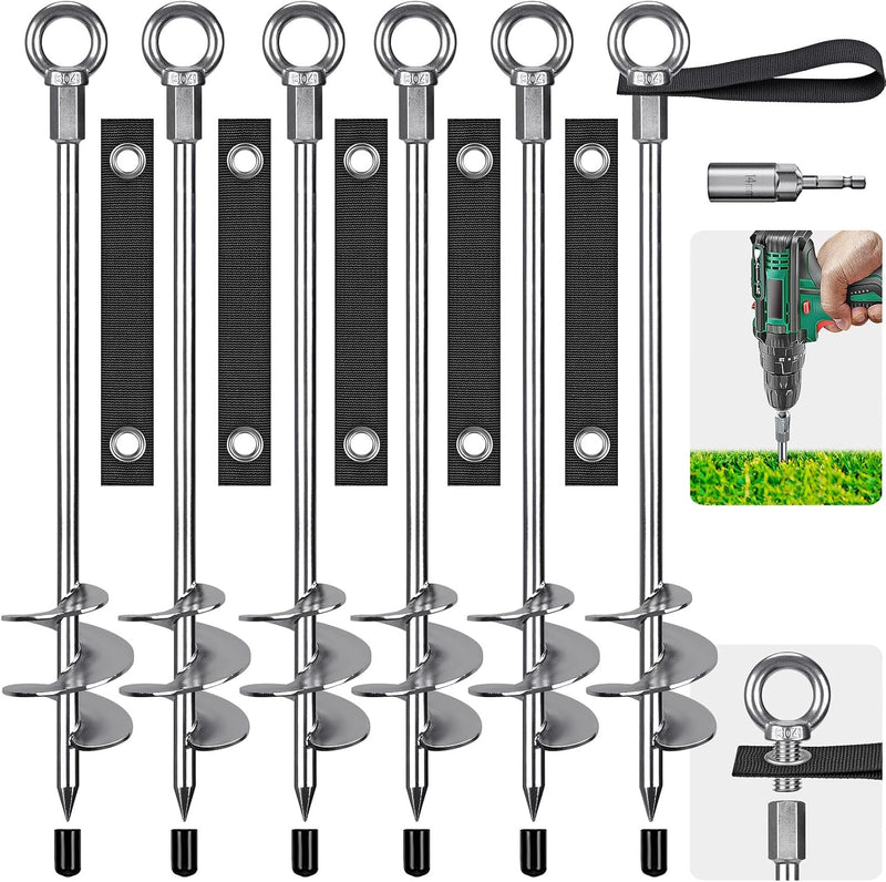 Load image into Gallery viewer, Grondankers 6 stuks 45 cm heavy duty met spanbanden en booradapter – trampoline ankers – stormankers
