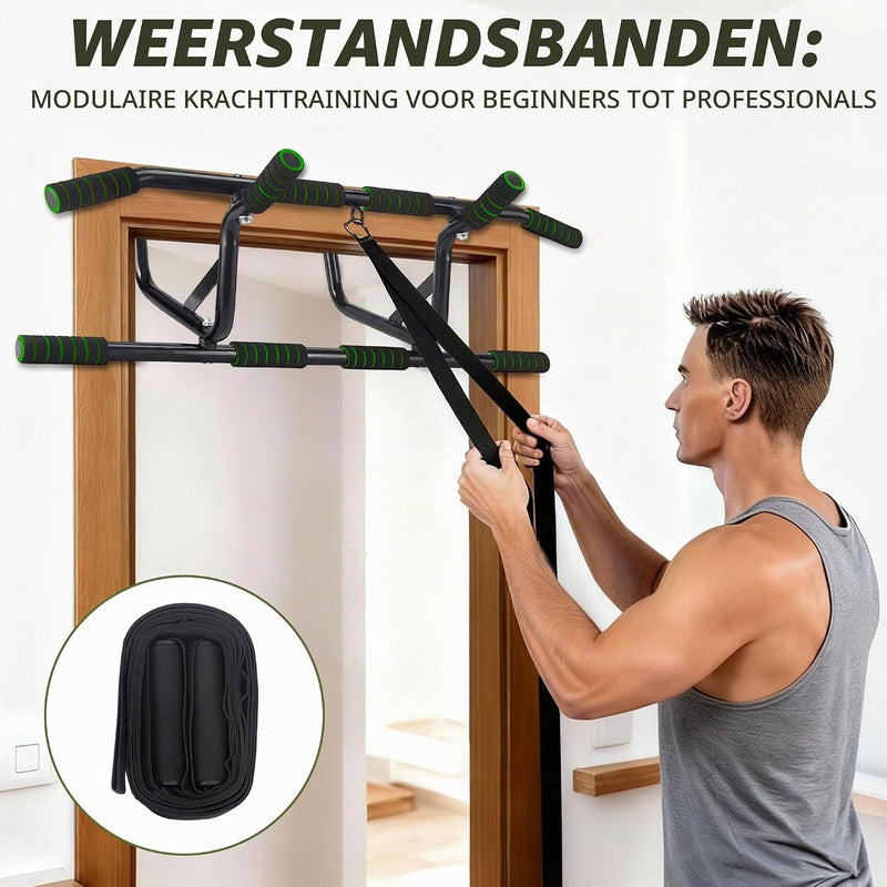 Load image into Gallery viewer, Optrekstang voor deurkozijn zonder boren tot 200 kg met antislip handgrepen – pull-up bar – krachttraining
