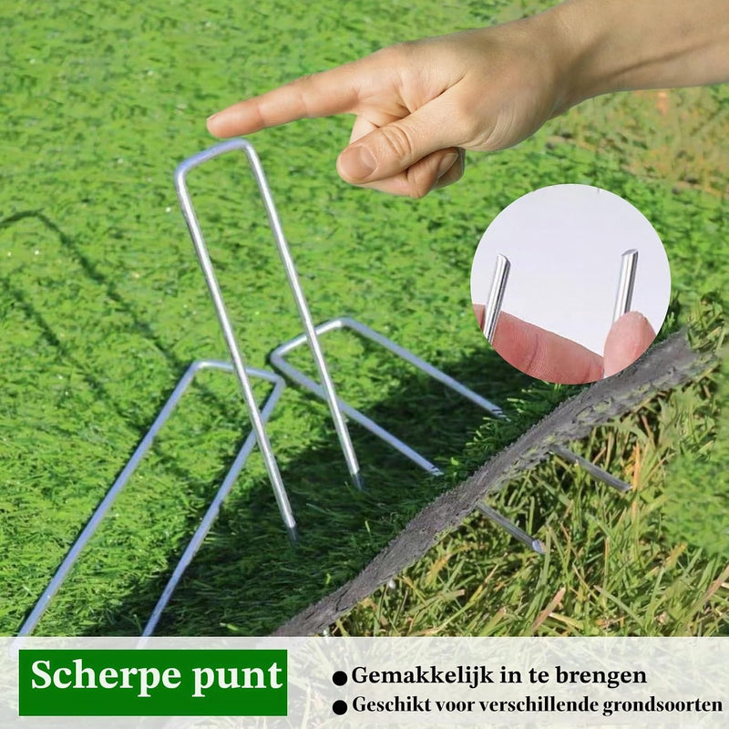 Załaduj obraz w przeglądarce galerii, Kotwy gruntowe, 60 sztuk, 15 cm, ze stali ocynkowanej, z 30 podkładkami mocującymi – śledzie ogrodowe – mocowanie agrowłókniny przeciw chwastom
