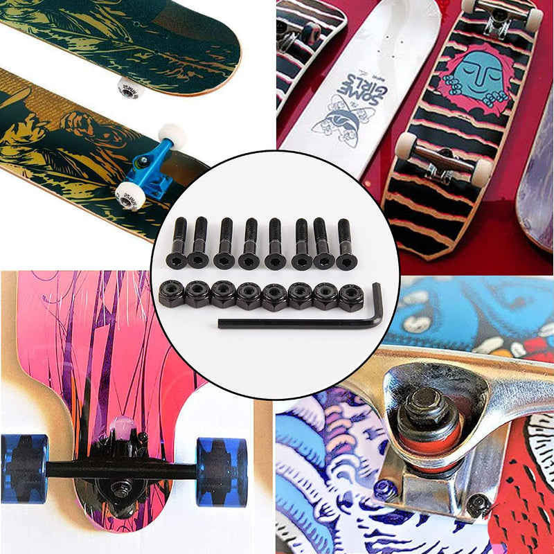 Carica immagine in Galleria Viewer, Skateboard schroeven met moeren en sleutel 8 stuks zwart – truck montagebouten – skate accessoires

