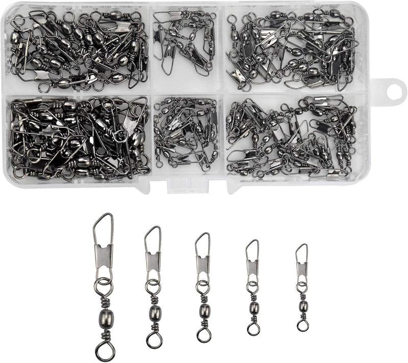 Load image into Gallery viewer, Visserij vat Swivel met Veiligheid Snap Interlock Snaps Hoge Sterkte Tackle, Vissen Swivel Snaps Kit Solid Barrel Swivel met Safty Snap Connector Vismaat 6 # 8 # 10 # 12 # 14 # (100)
