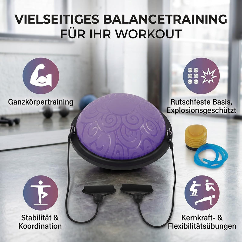 Chargez l'image dans la visionneuse de la galerie, Balanstrainer 46 cm met weerstandsbanden – antislip halve bal – core training – evenwichtstraining
