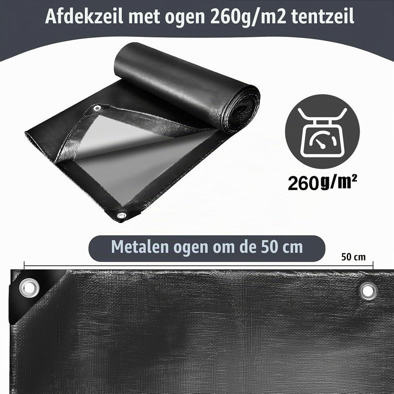 Laden Sie das Bild in Galerie -Viewer, Waterdicht afdekzeil 2 x 4 meter 260 g/m² met ogen zwart – PE dekzeil – beschermzeil

