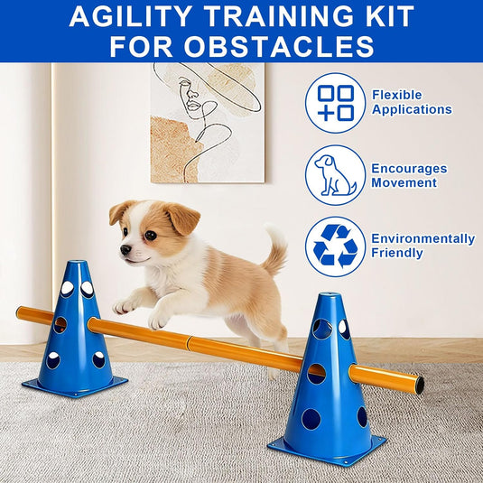 Agility hindernisset met 10 kegels en 5 verstelbare stangen – hondentraining – behendigheidsset