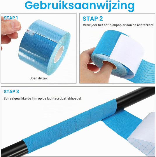 Antislip katoenen sporttape 5 m x 5 cm (1 rol) - Zelfklevende gripband & sporttaping - Griptape tennisracket & aerial hoop