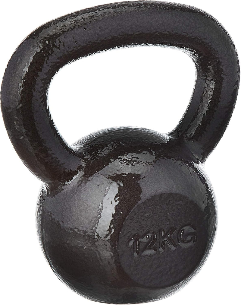 Laad afbeelding in Galerijviewer, De 💪 kettlebell is een strak, 12 kg zwaar trainingsapparaat van gietijzer met een glanzend oppervlak, ideaal voor krachttraining en het verbeteren van uw thuiswork-outs.
